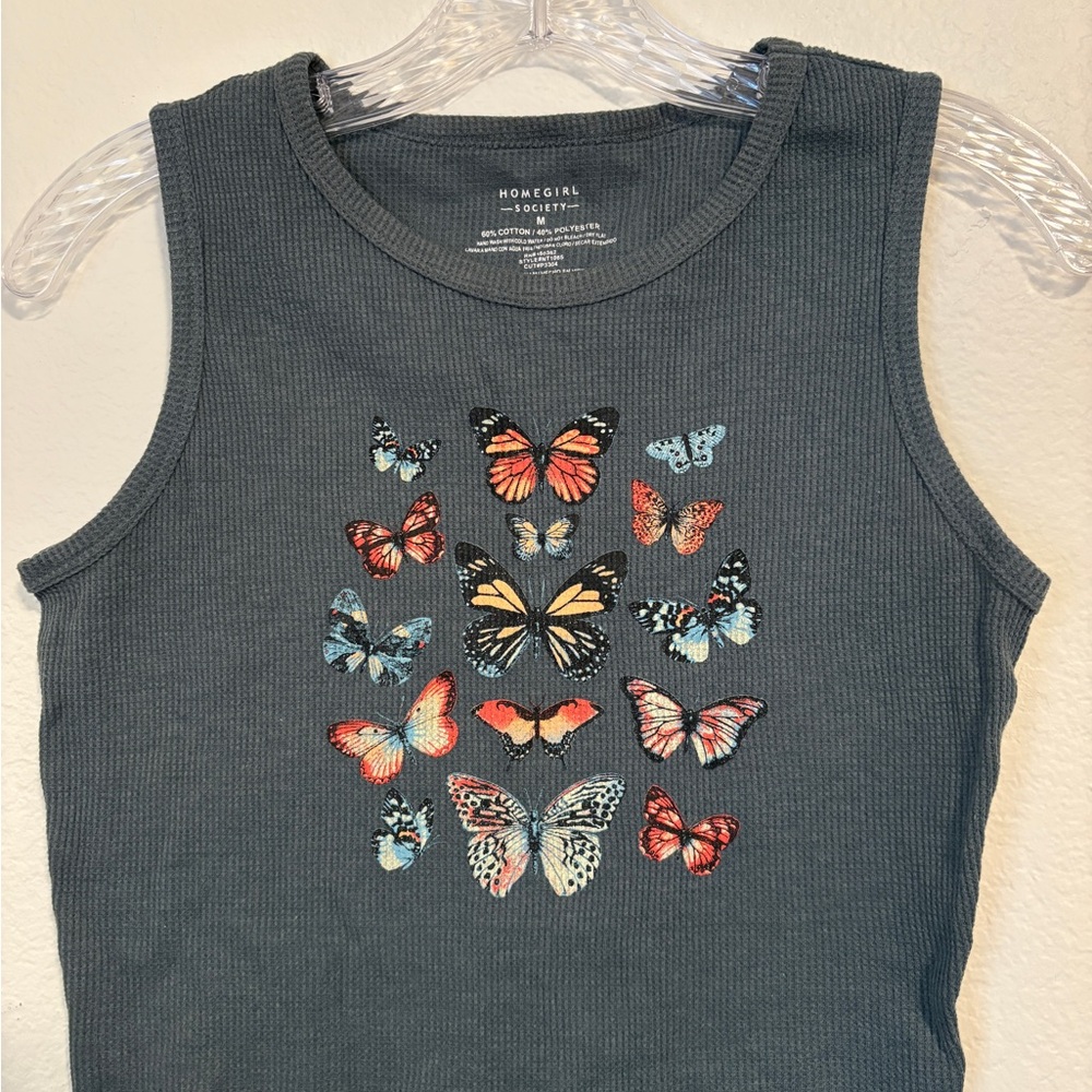 Kids Butterfly Tank Top - Gray
